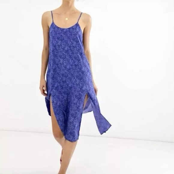 & Other Stories Leopard Print Midi Slip Dress Sz 0 Adjustable Straps Side Slits - Picture 4 of 15